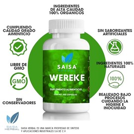 Wereke 100 Puro  100 Cpsulas de 400 mg  Control de Glucosa y Salud Digestiva  Suplemento Natural Saisa Herbal                                         