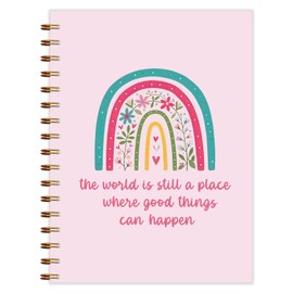 Qnhij Pink Boho Inspirational Spiral Notebook 5.5x8.3, Rainbow Floral Positive Motivational Notebook Journal for Women, Inspirational Journal for Women, Boho Girly Office Supplies