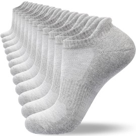 Calcetines Hombre y Mujer, 6 Pares Calcetines Deportivos Tobilleros de Algodón, Calcetín Algodón de Corte Bajo, Calcetas Casual Antideslizante y Duradero, Tiñes Hombre y Mujer Transpirables-Gris