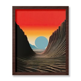 Poster Master Psychedelic Poster - Blue Moon Print - Red Sky Art - Surreal Art - Trendy Art - Trippy Art - Gift for Men & Women - Avant Garde Decor for Living Room or Dorm, 16x20 Brown Framed