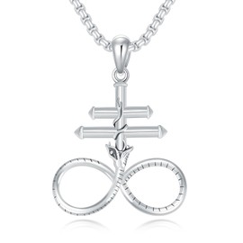 MEIDERBO Leviathan Cross Necklace 925 Sterling Silver Satanic Cross Brimstone Necklace with Snake Church of Satan Jewelry Alchemical Symbol for Brimstone Gifts for Men Women