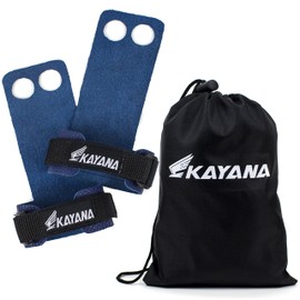KAYANA - Puños de piel para gimnasia con 2 agujeros, protección de la palma y soporte de muñeca para entrenamiento cruzado, pesas rusas, dominadas, levantamiento de pesas, dominadas, entrenamiento y ejercicio (azul, talla XS)