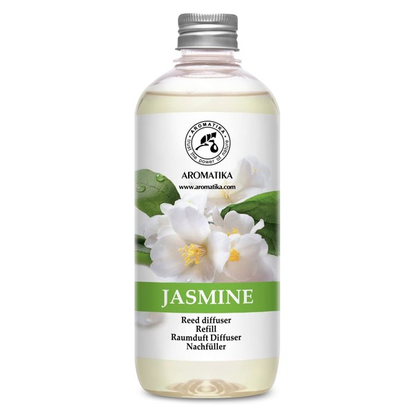 Jasmine Reed Diffuser Refill w/Natural Essential Jasmine Oil 17 Fl Oz - Fresh & Long Lasting Fragrance - Scented Reed Diffuser Oil Refill - Best for Aromatherapy - SPA - Home