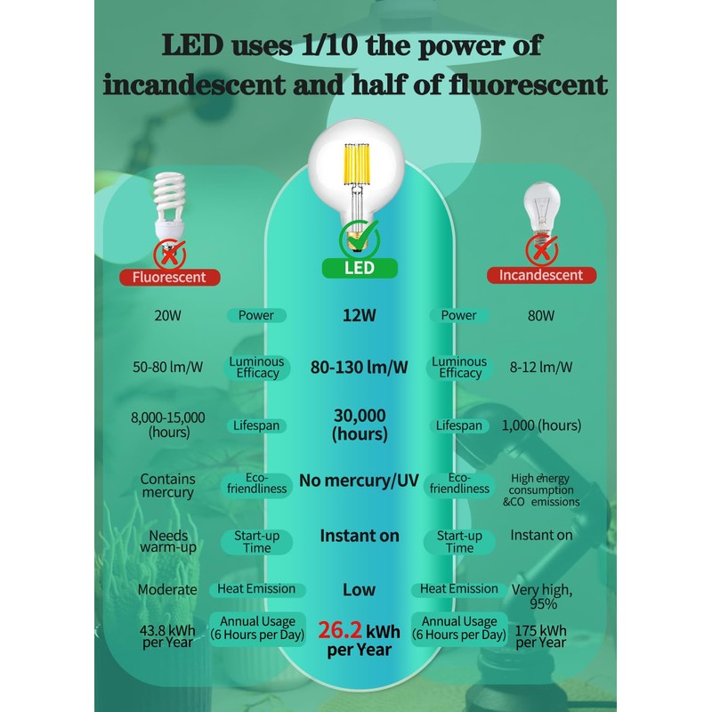 OMAYKEY 12W Dimmable Large LED Globe Bulb 100W Equivalent 1000