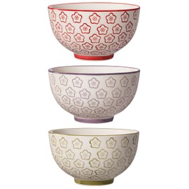 Bloomingville Isabella Retro Dessert Bowls Bowl Vintage Diameter 11.5 cm Red Purple Green Ceramic Set of 3 Holds Approx. 280 ml