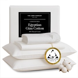 THE LINEN COMPANY NEW YORK Certified Giza Egyptian Cotton Sheets King Size - Genuine 400 Thread Count - Hotel Luxury, Skin Friendly, Breathable, Naturally Silky Sateen Sheets, Oeko-TEX Certified