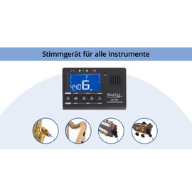 Rocktile MT-60 Metro Tuner, Tuner with Microphone and Piezo Sensor, Suitable for All Instruments, 5 Tuning Modes, Metronome, Tone Generator, Speaker and Headphone Output, Black