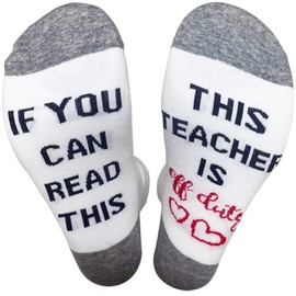 RIMYIUKU Funny Socks, If You Can Read This. This Teacher is Off Duty”, Funny Socks for Teachers Holiday Gift, Christmas Gift