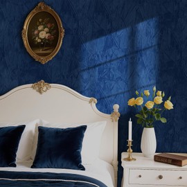 HelloWall 17.7" x 317" Blue Velvet Fabric Wallpaper Peel and Stick Velvet Wallpaper Wrinkled Textured Felt Drawer Liners Felt Blue Flock Contact Paper Self Adhesive Flocking Liner for Table DIY Crafts