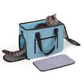 Cat & Dog Carrier for Pets Up to 15 Lbs, Airline Approved Soft-Sided Collapsible Pet Carrier for Cats & Dogs, Cat Carrier with Breathable Mesh, Padded Interior – Ideal for Car Rides, Daily Use(Blue)