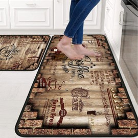 Ksoemar Coffee Kitchen Rugs 2 Piece Set for Floor Mat, Non Skid Washable Absorbent Microfiber Coffee Kitchen Mat for in Front of Sink for Standing for Home Coffe Kitchen Decor 17"X30"+17"X47"