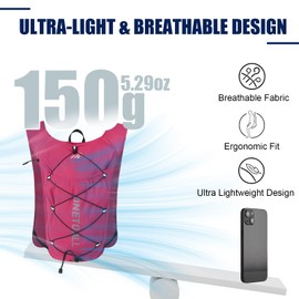 ONETOALL Running Vest Women with Water Bladder 2L, 6L Reflective Hydration Backpack Mens, Lightweight 150g for Trailrunning Hiking Marathon, Pink with Water Bladder