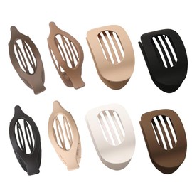 Flat Hair Clips, 8 PCS Flat Claw Clip, Curved Side Slide Flat Clips French Matte Flat Hair Clamps Matte Strong Hold Hair Claw Clips for Women Girls(KhakiBlack)