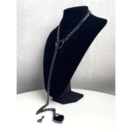paloli Womens Slip Chain Necklace Heart O-Ring, Punk Rock Cuban Long Necklace Jewelry For Women, Adjustable Lariat Y-Necklace Heart Locker With Key (Black, 32'')