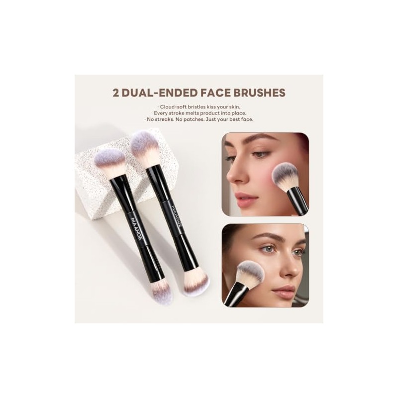 MAANGE Brochas para Maquillaje Profesional, 6 Piezas de Doble Punta