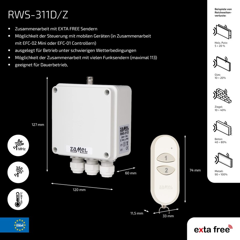 Extra Free 2-channel radio mains switch kit, 1 set, RWS-311