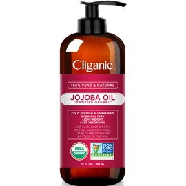 Cliganic Cliganic USDA Organic Jojoba Oil 16oz with Pump, 100% Pure | Bulk, Moisturizing Oil for Face, Hair, Skin & Nails | Natural Cold Pressed Hexane Free