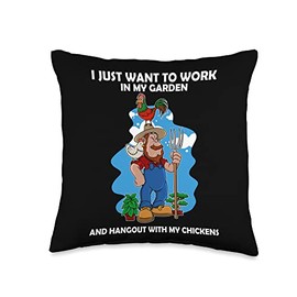 Flower Natural Equipment Botanic Animal Pets Funny I Just Want to Work Chickens Hen Gardener Farmer Throw Pillow, 16x16, Multicolor