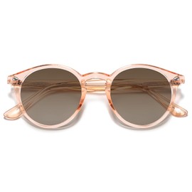 H HELMUT JUST For Men Women Sunglasses Round Retro Polarised Lens Mirrored or Tinted Lenses Lightweight TR90 Frame Acetate Temple, Buff/Gradient Brown