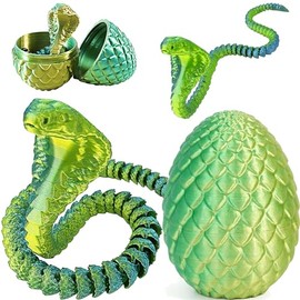 Joycabin 3D Printed Snake Toy, Easter 3D Printed Dragon Egg Snake Eggs, Easter Cobra, 3D Printed Animals Toy for Children, Gifts, Desk, Home Decor (Yellow, Green)