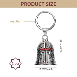 XNZMYN Pack of 2 Guardian Bell Motorcycle Bells, Stainless Steel Motorcycle Bell Lucky Charm, Motorcycle Bell Hanger, Chrome for Motorcycle Accessories or Key Chain, 2 red