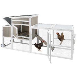 Ketive Chicken Coop Chicken House Outdoor with 3 Perches, Nesting Box and Removable Tray Hen House Rabbit Hutch Chicken Poultry Cage with Ramp Run for Garden Backyard