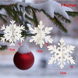 3D Snowflake Hanging,9 P White Christmas Snowflake Hanging with String for Winter Decorations,3 Size White Snowflake Pendant for New Year Birthday Wedding Party Holiday Home Supplies