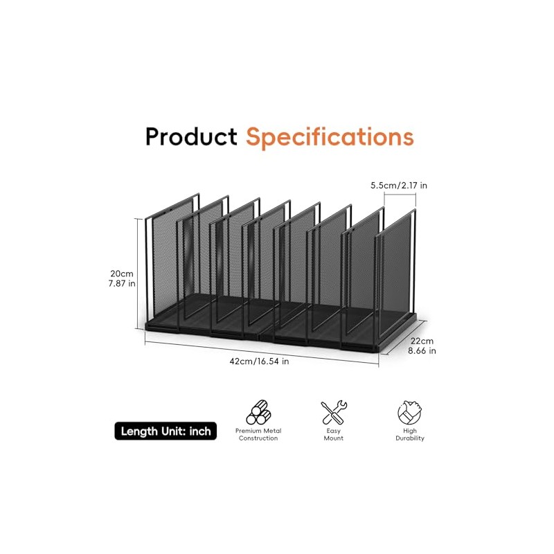 Desk File Organizer, 7 Section Vertical Metal File Organizer for