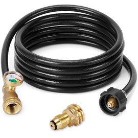 WADEO 12 Feet Propane Tank Extension Hose with Gauge, Include Tank Adapter Converts POL 100 lb Propane Tank to QCC1 for Gas Grill, Heater and Propane Appliances