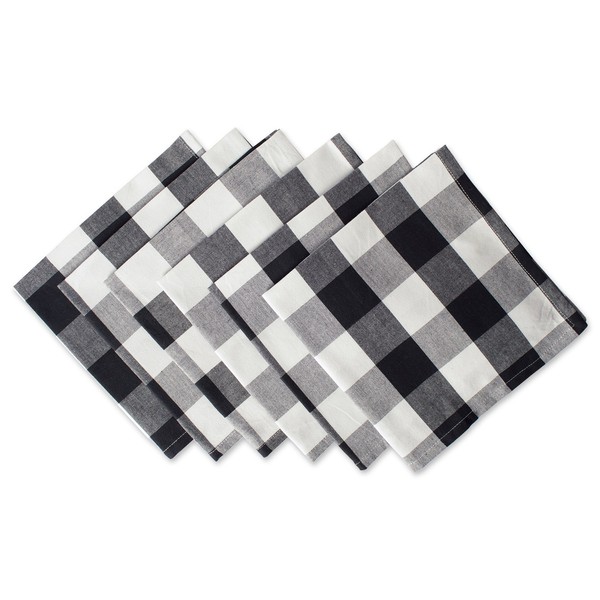 DII Buffalo Check Collection - Juego de servilletas, 20 x 20 Pulgadas, Color Blanco y Negro, 6 Piezas