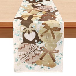 MAIBAOTA Easter Table Runner Easter Decoration for Home Linen Kitchen Dining Table Decoration Bunny Egg Eucalyptus Leaves 13 × 72 Inches