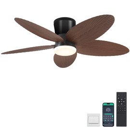 Surtime Palm Leaf Ceiling Fans with Lights-42 Tropical Ceiling Fan with Light and Remote/APP Control,Flush Mount Low Profile Ceiling Fans for Bedroom,Indoor/Outdoor Patio Use(Brown)
