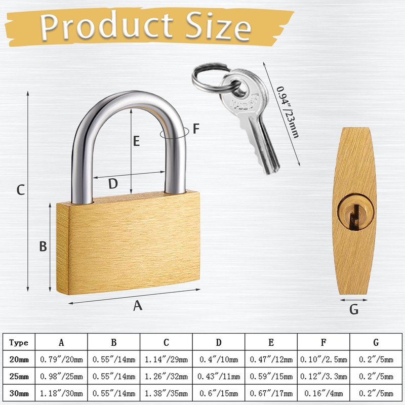 3 Pcs Small Solid Brass Locks with Keys, Mini Key