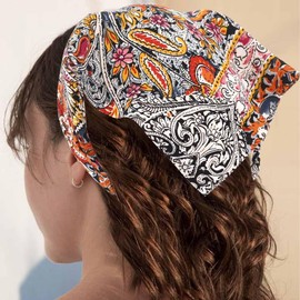 Zoestar Boho Headscarf Headbands, Vintage Chiffon Hair Scrunchies, Printed Hair Scarves, Elastic Triangle Hair Band, Turban Hair Accessories for Women and Girls, 3 Pieces (B)