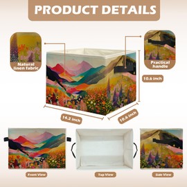 uinwk Abstract Colorful Floral Mountain Storage Bins, Maximalist Wildflower Landscape Collapsible Storage Box Laundry Basket with Handle for Home Bedroom Bathroom Office Clothes Toys Books