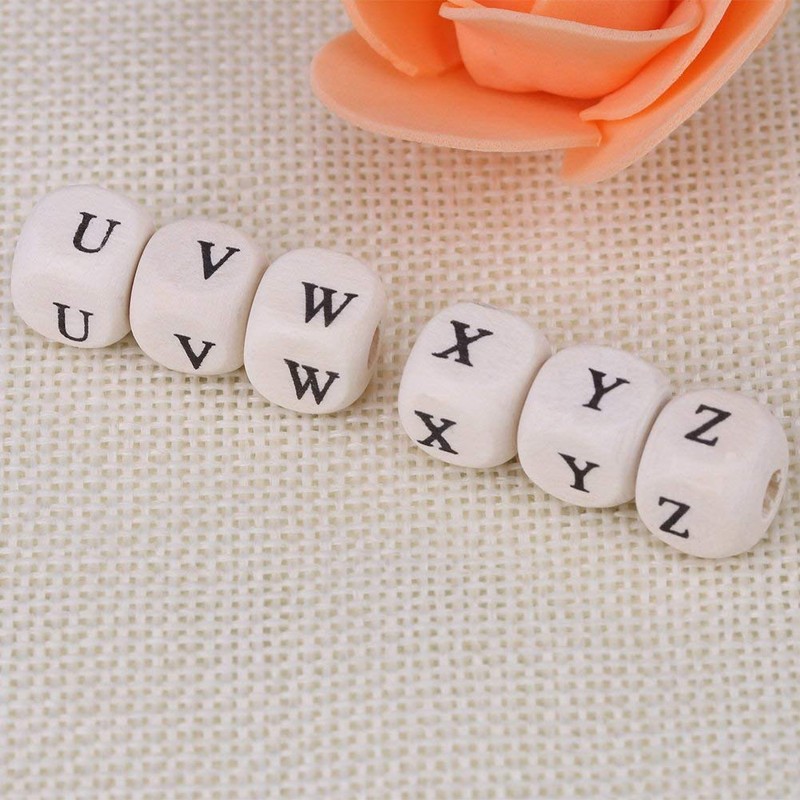 Wooden Letter Beads, Letter Beads, 100 Pieces Cube Beads Cube