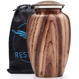 Beckett Woodgrain Aluminum Urns for Adult Male. Cremation urns for Human Ashes Adult Female. Decorative urns for Human Ashes Adult Male by Restaall