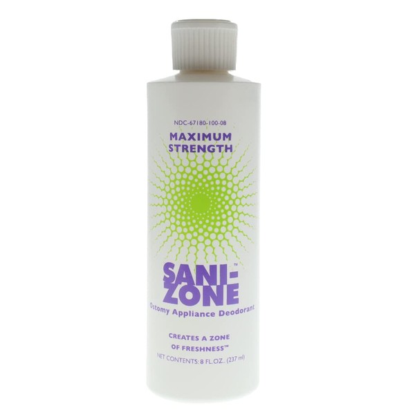 Sani-Zone Maximum Strength Ostomy Appliance Deodorant Bottle Unscented, 8 oz. Wound Deodorizer, Ostomy care for Hospital and Professional Use