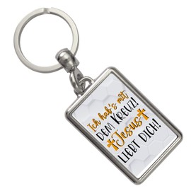 speecheese Jesus loves you keyring in white with the cross, a colourful pendant for your key chain, Jesus God religion, decorative, White-standard