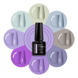 MEET ACROSS Blue Purple Gel Nail Polish Set, 8 Colors Misty Gray Gel Polish Kit Violets Colors Nail Gel Polish Soak Off UV LED Nail Lamp Gel DIY Home Nails Manicure Gifts for Women