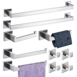 Bathroom Hardware Set 10 Piece Brushed Nickel Bathroom Accessories Set SUS304 Towel Bar Set Includes 2 Towel Bar 24 Inch+2 Towel Holder+2 Toilet Paper Holder+4 Towel Hook (10, Brush Nickel)