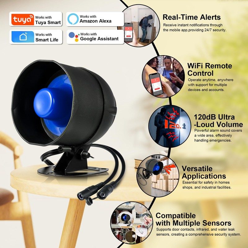 Upgraded WiFi Security Alarm System Kit-Wireless 120db Loud Weatherproof Siren