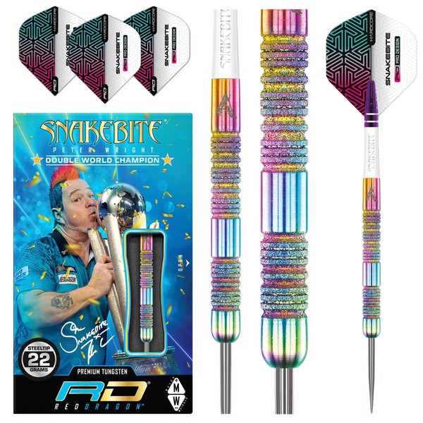 RED DRAGON Peter Snakebite Wright Diamond Fusion Spectron SE 22 g Premium Tungsten Steeltip Dart Set with Flights and Shafts