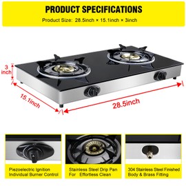 forimo Propane Gas Cooktop 2 Burners Gas Stove portable gas stove Tempered Glass Double Burners Stove Auto Ignition Camping Double Burner LPG for RV,Apartments,Outdoor