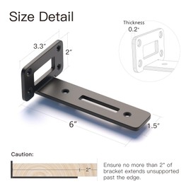 LEOPO Shelf Brackets, 6 Inch 6 Pack Innovation Design Openwork Floating T Shelf Brackets for DIY,1/5 Inch Thick Heavy Duty Black Coated Metal Shelf Bracket, L Brackets for Shelves Support