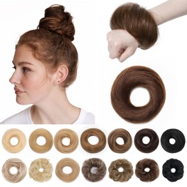 SEGO Human Hair Messy Bun Hairpieces Real Scrunchies Natural Wavy Smoothed Updo Donut Chignon Ponytail Extensions for Women Girls-#04 Medium Chocolate Brown