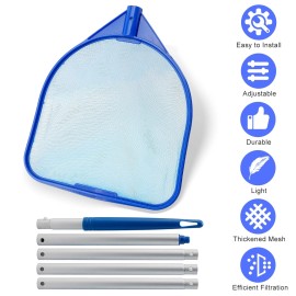 DONWELL Pool Cleaning Leaf Mesh with FiveSection Pop Buckle Lever Leaf Skimmer Rake Mesh