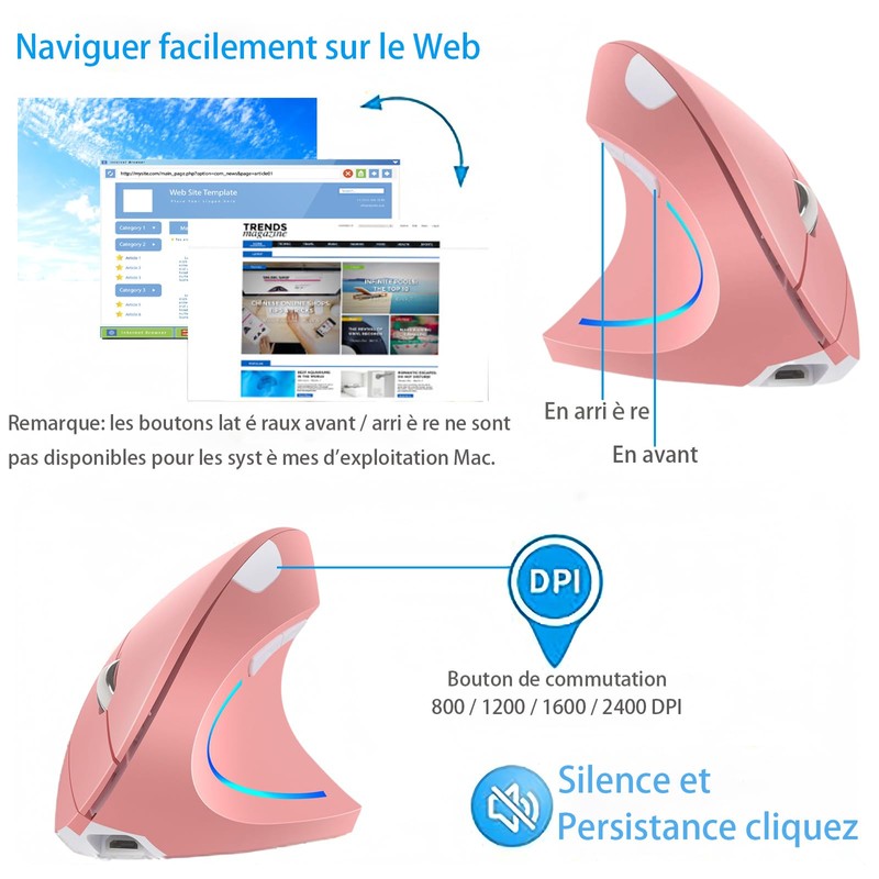 WREWING Ergonomic Mouse, Right-Handed 2.4 GHz Wireless Vertical Mouse with