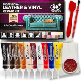 Coconix Leather & Vinyl Repair Kit | Fix Tears, Holes, Scratches, and Peeling on Leather and Vinyl Furniture, Car Seats, and Jackets | Easy Application with Customizable Colors