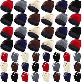 Vabean 48 Set Gloves and Beanies, Magic Touchscreen Gloves Winter Knit Beanie Hat Set, Knit Hats Caps for Men Women Homeless(Colorful)
